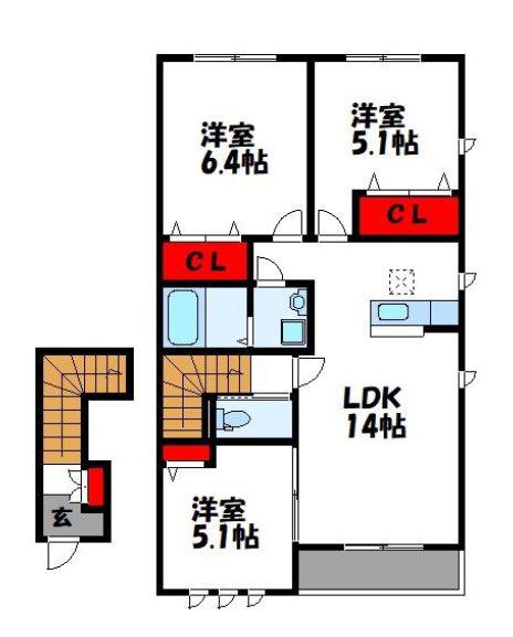 セピアコート赤坂II  A棟(3LDK/2階)の間取り写真