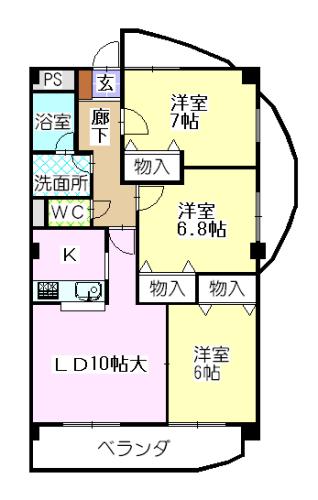 ファミーユ植田東(3LDK/8階)の間取り写真