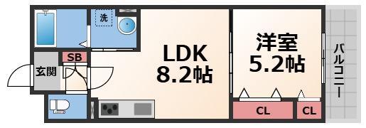 クリエオーレ菱屋西(1LDK/1階)の間取り写真