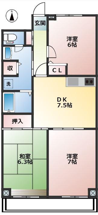 グランドール神谷(3DK/3階)の間取り写真