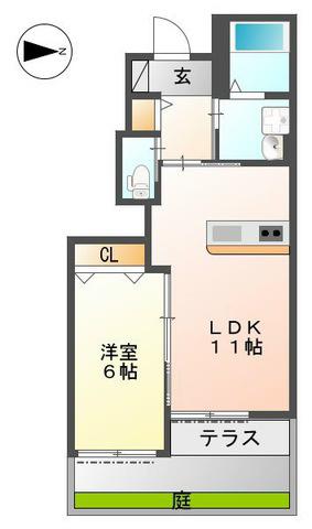 ユニヴァリィソーエ(1LDK/1階)の間取り写真