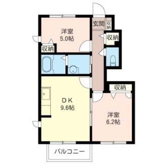 サニーフラット千葉寺(2DK/1階)の間取り写真