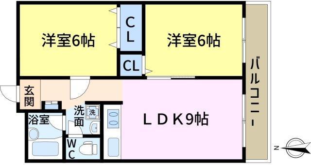 若松レジデンス(2LDK/5階)の間取り写真