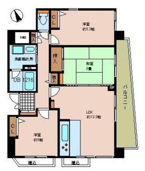シーブリーズ東原参番館(3LDK/1階)の間取り写真