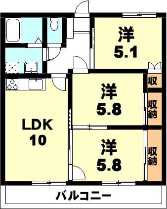 ハウスノーブルサイト(3LDK/2階)の間取り写真