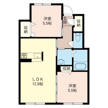 CASA・VERDE A棟(2LDK/1階)の間取り写真