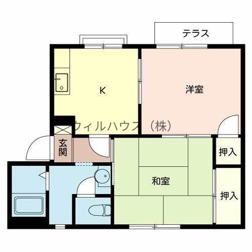 ハイツ鴨谷台(2K/1階)の間取り写真