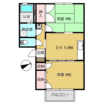 ファミール北の森(2DK/2階)の間取り写真