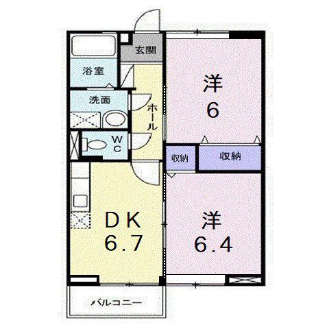ポポラーレB(2DK/2階)の間取り写真