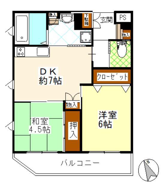 グランドソレイユ(2DK/4階)の間取り写真
