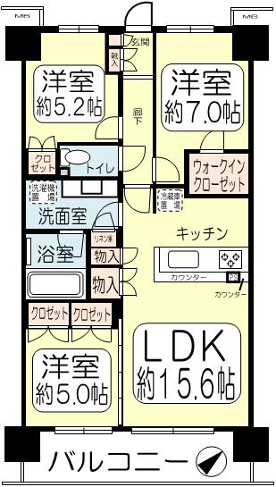 パークホームズ土浦(3LDK/18階)の間取り写真