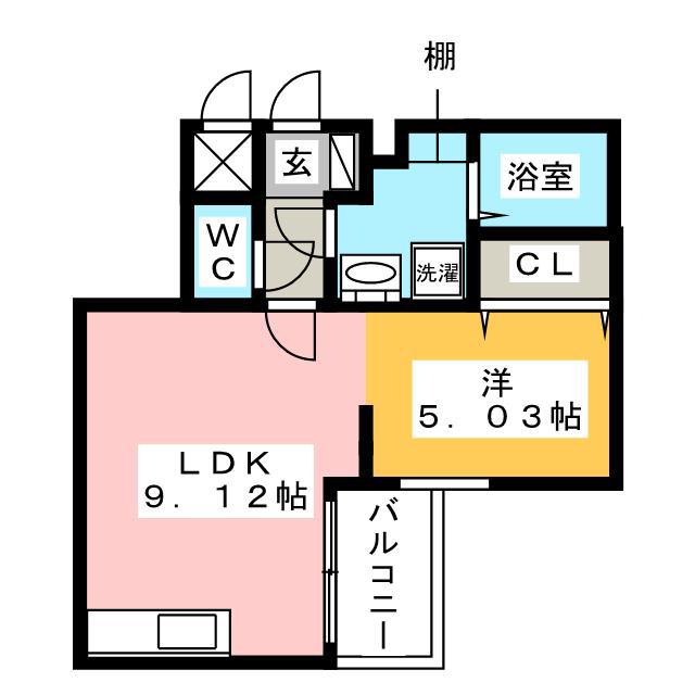 グレージュ大橋(1LDK/4階)の間取り写真