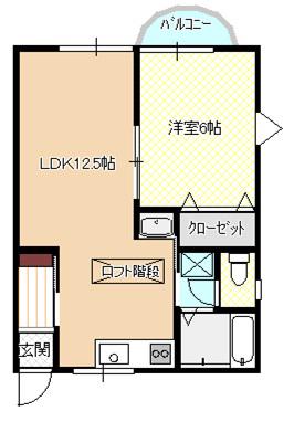 ビバライフ梶返(1LDK/2階)の間取り写真