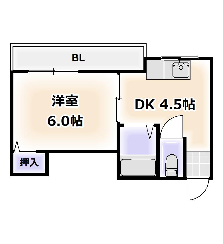 シティハイツ四天王寺(1DK/2階)の間取り写真