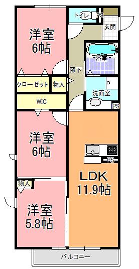 西光地レジデンス(3LDK/2階)の間取り写真