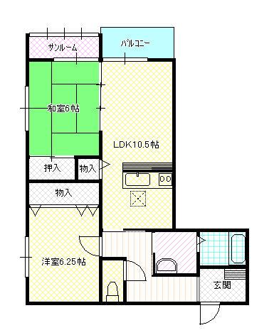 たんぽぽコーポ福岡(2LDK/1階)の間取り写真