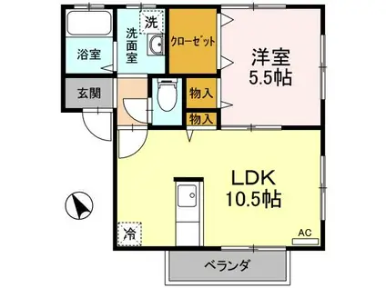 セジュールエアリー(1LDK/2階)の間取り写真