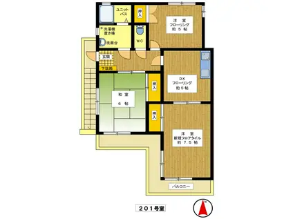 三鷹永谷ハイツIII(3DK/2階)の間取り写真