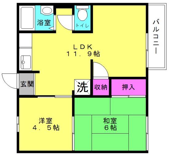 伊保高山ハイツⅠ(2LDK/2階)の間取り写真