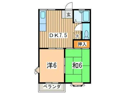 サンハイツ湘南A棟(2DK/2階)の間取り写真