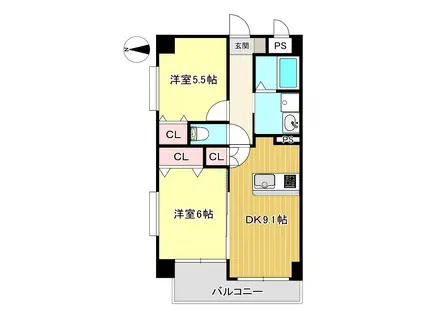 VIERA光の森(2DK/5階)の間取り写真