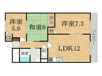グランドゥール廣田II(3LDK/3階)の間取り写真