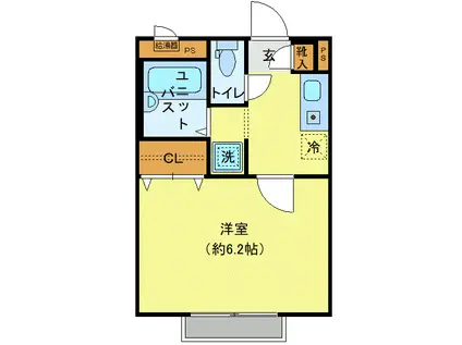 アムール泉(1K/2階)の間取り写真