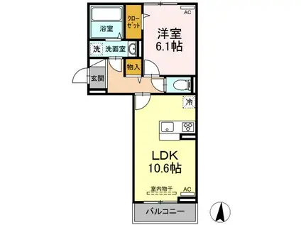 D-ROOM笹沖(1LDK/2階)の間取り写真