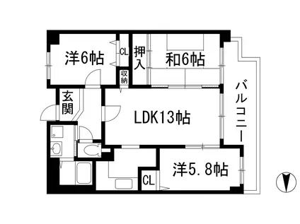 エクセレント宝塚(3LDK/3階)の間取り写真
