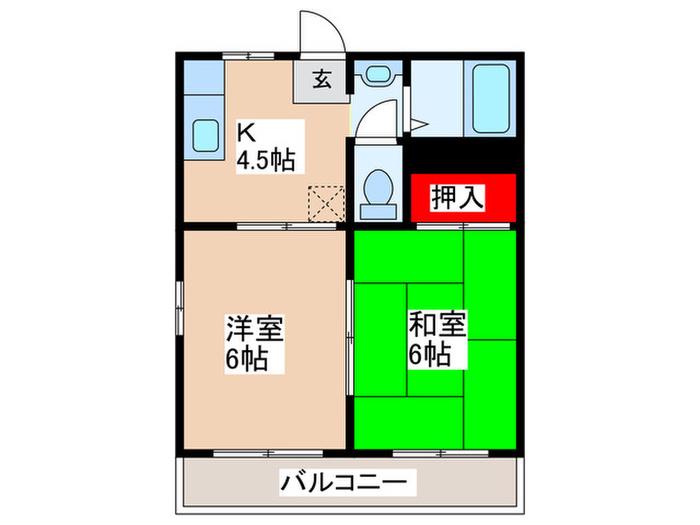 コーポノザキ(2K/2階)の間取り写真