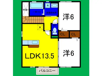 ウィルコート大松 B棟(2LDK/2階)の間取り写真