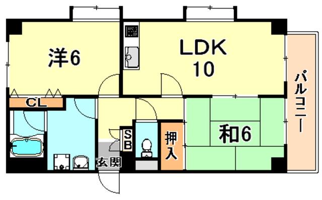 エレガンテ本山(2LDK/4階)の間取り写真