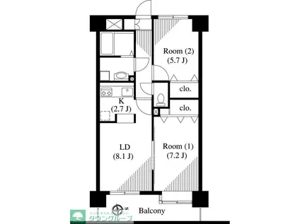 バーディーテラス仲町(2LDK/9階)の間取り写真