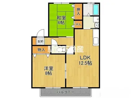 コーポHARA矢ヶ部(2LDK/2階)の間取り写真