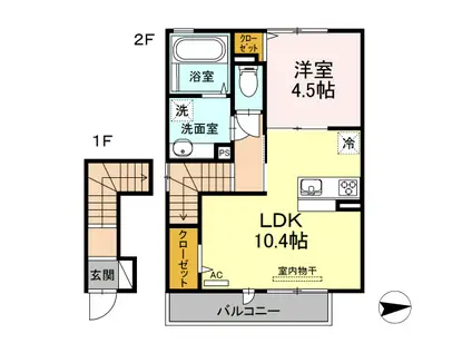 ハーモニー新水前寺III(1LDK/2階)の間取り写真
