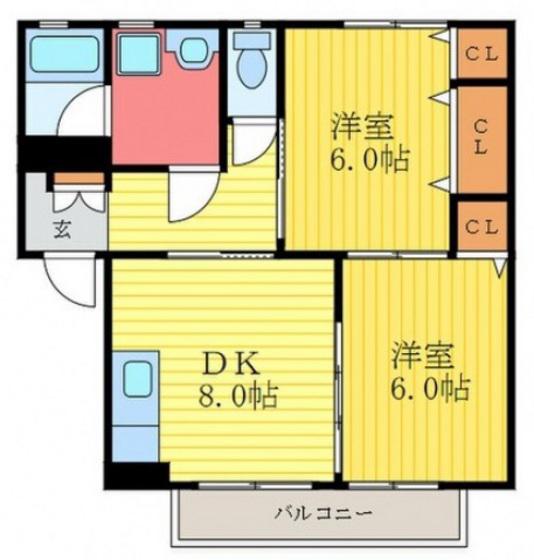 レジオンドヌール南栄(2DK/1階)の間取り写真