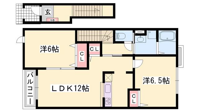ウッドパストラルI(2LDK/2階)の間取り写真