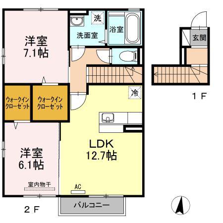 サリナス土居田(2LDK/2階)の間取り写真