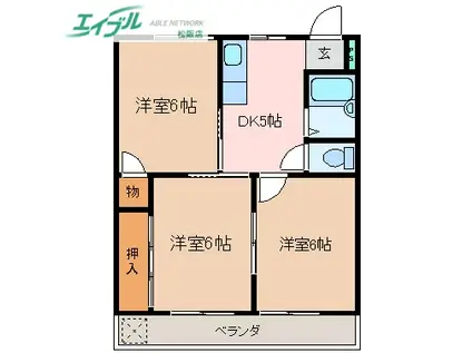 コーポさわやか II(3DK/2階)の間取り写真