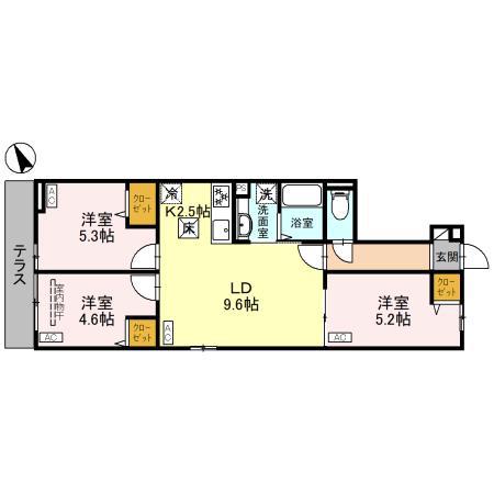 セレスティア松が丘(3LDK/1階)の間取り写真