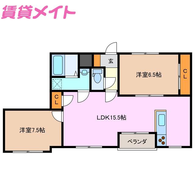 ウッドベルステージ(2LDK/2階)の間取り写真