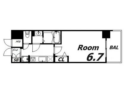 プレサンス THE神戸(1K/6階)の間取り写真