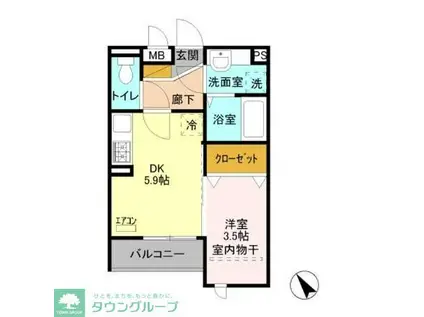 SAMIA川口元郷(1DK/3階)の間取り写真