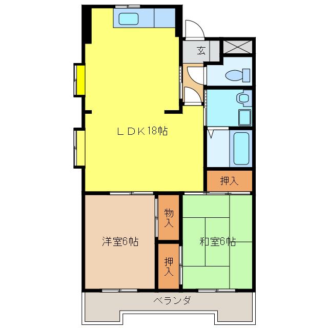 木賀第2杉本ビル(2LDK/3階)の間取り写真