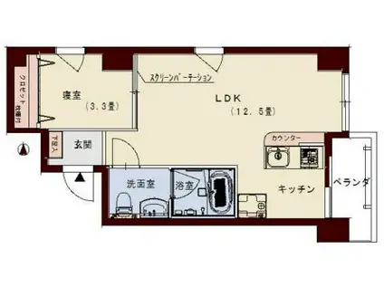 コリドールリブ(1LDK/6階)の間取り写真