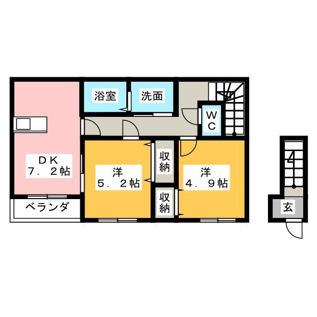 ラッキーコート(2DK/2階)の間取り写真