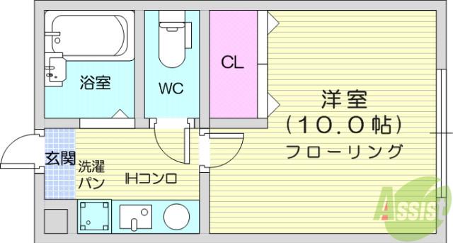 多賀城イーストB棟(1K/2階)の間取り写真