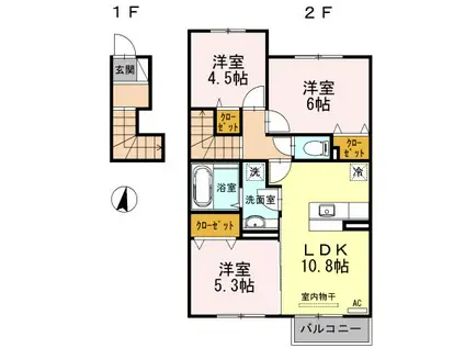 リーベクオーレA棟(3LDK/2階)の間取り写真