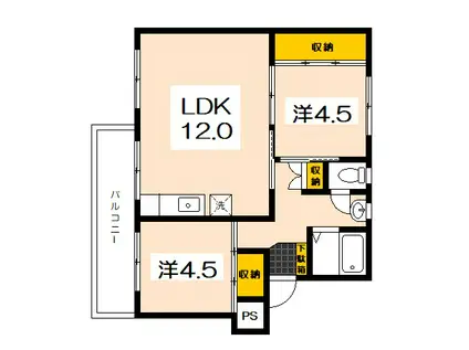 ヴィラナリー廿日市 82号棟(2LDK/4階)の間取り写真