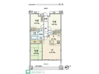 クレアホームズ武蔵小金井(3LDK/6階)の間取り写真